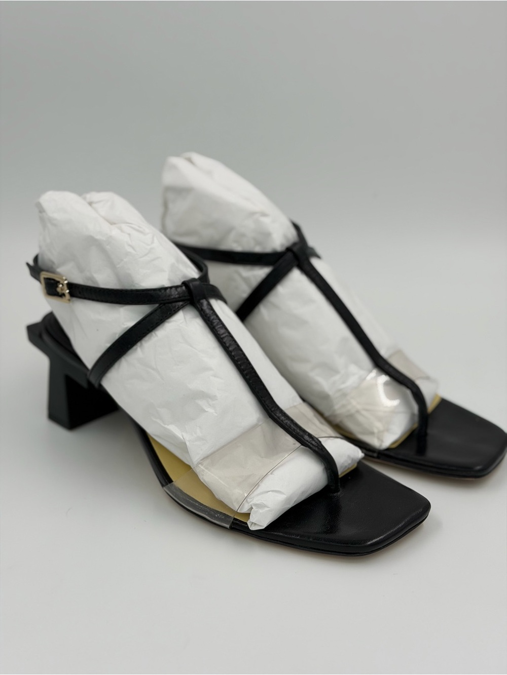 Tory Burch Black T-Strap Square Toe Block Heel Sandals